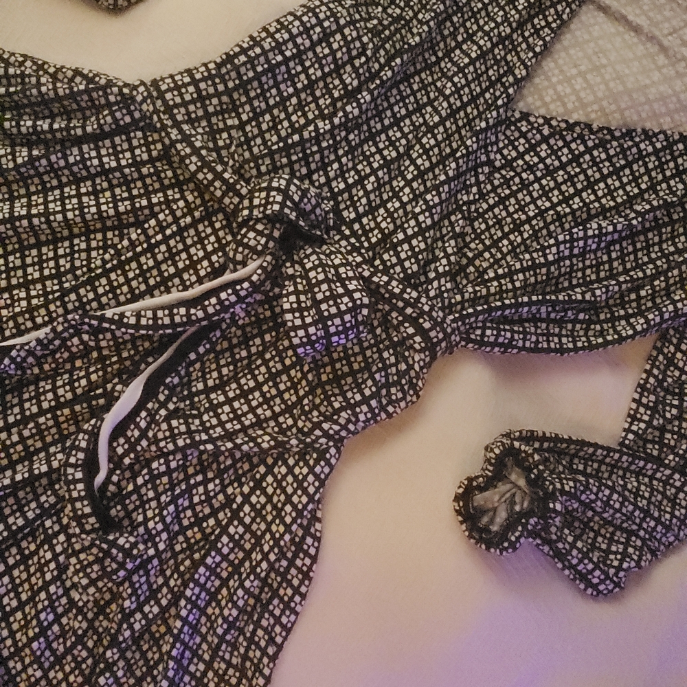 Chic Black White Checkered Square Patterned Dress… - image 1